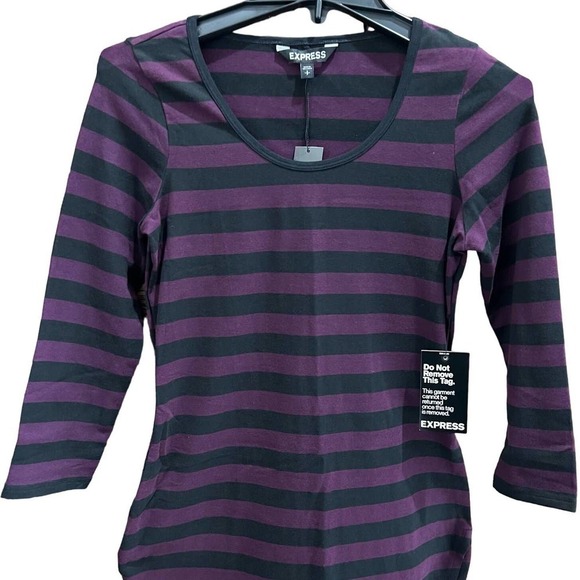 NWT EXPRESS Purple/Black Striped Bodycon Goth Dress Asymmetrical Hem Small - Picture 4 of 7